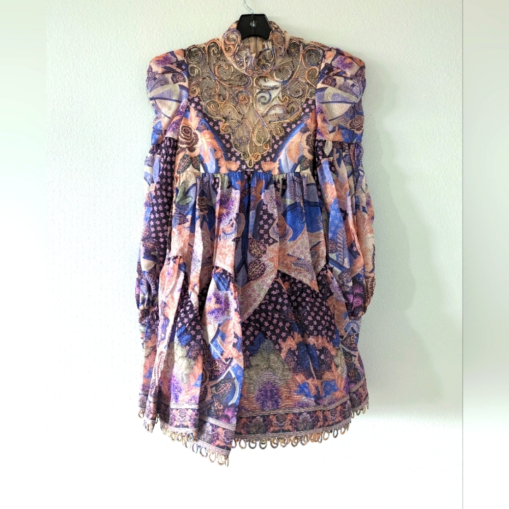 Zimmermann Celestial Swirl Yoke Linen-Blend Minidress